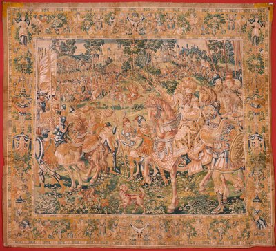 フランダースのタペストリー。 シリーズ The Book of Judith. ネブカドネザルの軍隊 (El ejército de Nabucodonosor)。 シリーズ初のタペストリー。 製造オランダ、ブリュッセル?、16 世紀後半。 ファブリック ウール。 場所 バーリの聖ニコラス教会 (mu 作： Flemish School