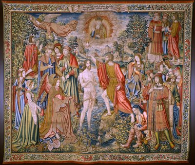 フランダースのタペストリー。 シリーズ 洗礼者聖ヨハネの歴史: キリストの洗礼 (Het doopsel van Christus)。 ブリュッセルのアトリエ。 1515-1520。 作： Flemish School