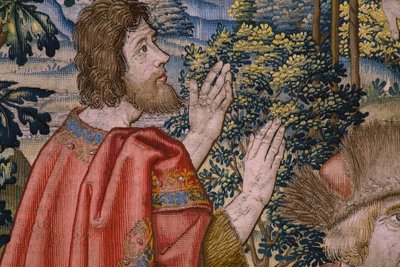 フランダースのタペストリー。 シリーズ 洗礼者聖ヨハネの歴史: キリストの洗礼 (Het doopsel van Christus)。 ブリュッセルのアトリエ。 1515-1520。 作： Flemish School