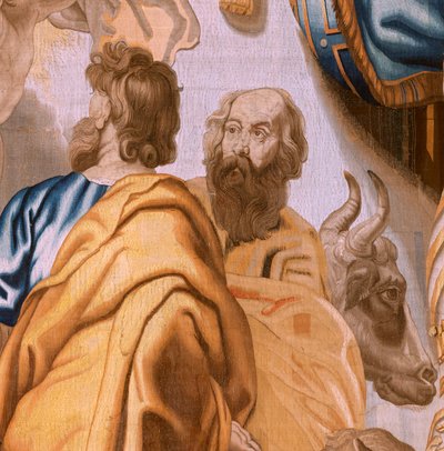 フランダースのタペストリー。 シリーズ聖体の勝利。 4 人の伝道者 (Los cuatro evangelistas)。 シリーズ11作目のタペストリー。 モデルのピーター・パウル・ルーベンス。 1626-1628。 製造 Jan II Raes、Hans Vervoert、Jacques Fobert、ブリュッセル 作： Flemish School