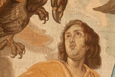 フランダースのタペストリー。 シリーズ聖体の勝利。 4 人の伝道者 (Los cuatro evangelistas)。 シリーズ11作目のタペストリー。 モデルのピーター・パウル・ルーベンス。 1626-1628。 製造 Jan II Raes、Hans Vervoert、Jacques Fobert、ブリュッセル 作： Flemish School