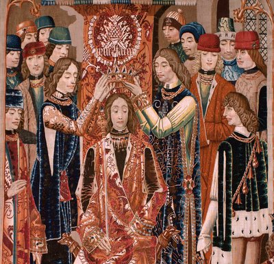 フランダースのタペストリー。 シリーズ不明。 ローマ史？ Tarquinius Priscus (タルキーノ・プリスコ)。 ブリュッセルの工房で製造?. 1475 年頃。布 ウールとシルク、1 cm あたり 6 本の縦糸。 起源 アルバ デ アリステ伯爵の寄贈品で、1608 年に大聖堂に到着しました。 ロカティ 作： Flemish School