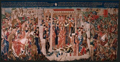 フランダースのタペストリー。 シリーズ不明。 ローマ史？ Tarquinius Priscus (タルキーノ・プリスコ)。 ブリュッセルの工房で製造?. 1475 年頃。布 ウールとシルク、1 cm あたり 6 本の縦糸。 起源 アルバ デ アリステ伯爵の寄贈品で、1608 年に大聖堂に到着しました。 ロカティ 作： Flemish School