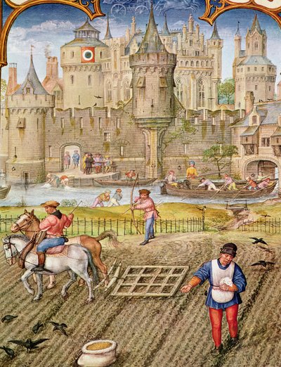 Fol.10v 10月：種まき、Breviarium Grimaniから、c.1515 作： Flemish School