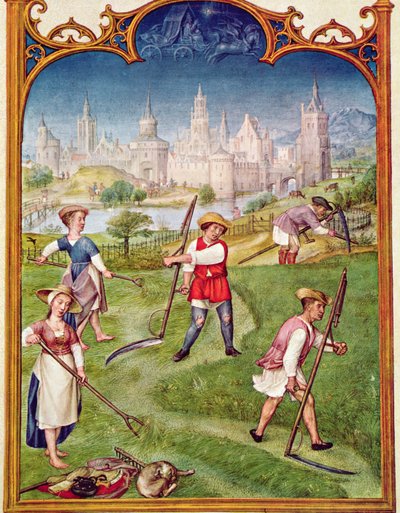 Fol 6v 6月、干し草作り、ブレビアリウムグリマーニ、1515年 作： Flemish School