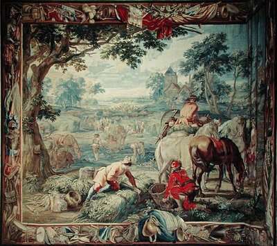 ユドカス・デ・ボスの工房「軍学」シリーズより「収穫」 1715-24年頃（タペストリー 作： Flemish School