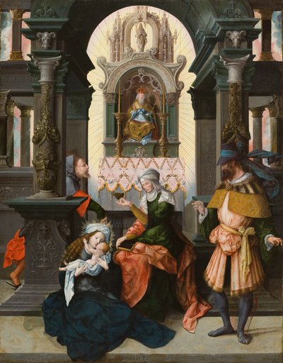 聖アンナと聖ヨアヒムの聖家族、1525年（オークパネルに油彩） 作： Flemish School