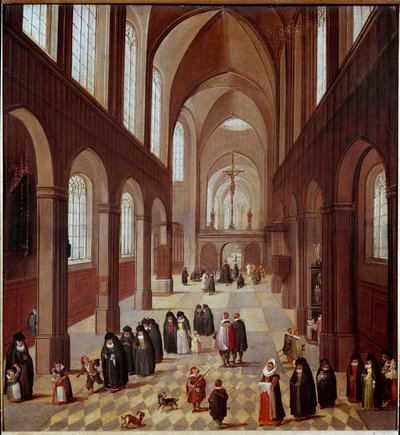 教会の内観 17世紀のフランドル派の絵画 マドリッド、ラザロ・ガルディアノ美術館 作： Flemish School