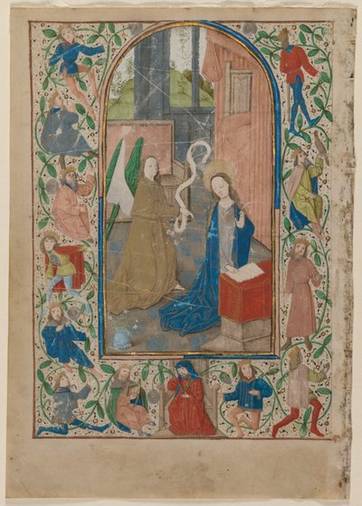 時祷書の一葉：受胎告知 作： Flemish School