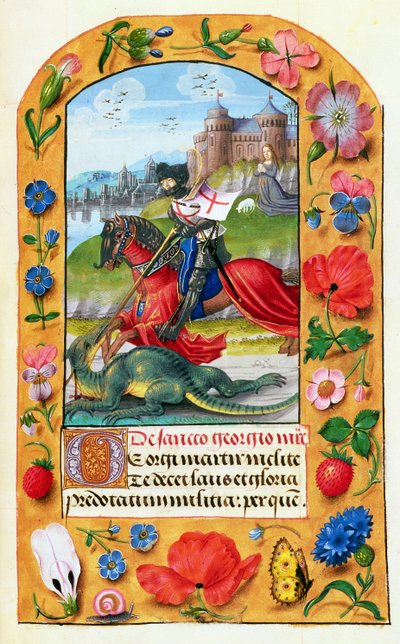 MS 1058-1975 f.173r聖ジョージとドラゴン、時間の書（おそらくブルージュ）、c.1500-05 作： Flemish School