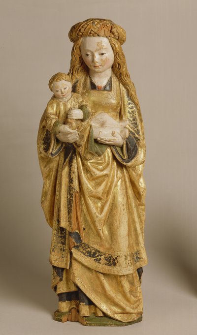 マドンナと子供、メッヘレンの学校、1500年頃（ポリクローム＆金色のオーク） 作： Flemish School