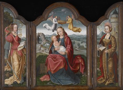 マドンナと子供、聖バーバラと聖キャサリン、1520年頃（パネルに油彩） 作： Flemish School