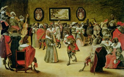 マスクされたボールでのサルと猫、1632（204408を参照） 作： Flemish School