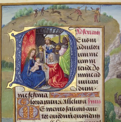 Ms 1058-1975 f.82r Historted最初の `Dは、時間の本、おそらくブルージュから、王の崇拝を描いた、1500-05年頃 作： Flemish School
