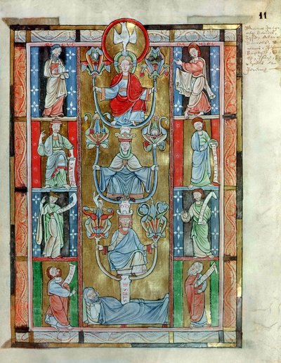 MS 340 fol.11rアバインネヒンのラバナウスM.（c.780-856）による聖十字架の賛美からのジェシーの木 作： Flemish School