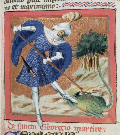 ジェイコブスデヴォラジネ作の黄金の伝説のMs Gen IIII f.81r St George and the Dragon（c.1228-98） 作： Flemish School