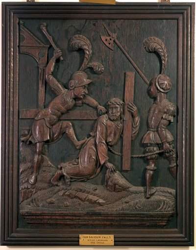 十字架を運んでいる救世主が礼拝堂から落ちる1520年頃（木） 作： Flemish School