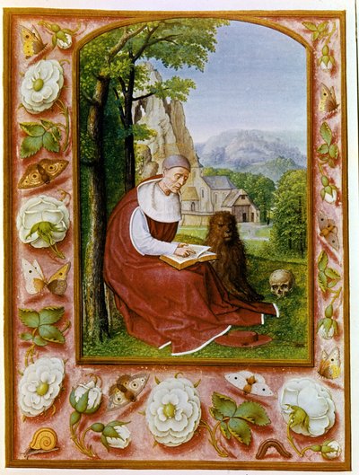 聖ジェロームの肖像。ヴェネツィアのマルシアナ図書館に所蔵されている1490年から1510年のグリマーニ製のブレヴィア。 作： Flemish School