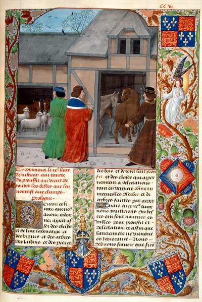 Royal 14 E. VI、f.215、馬と羊の作者、「Rustican、土地の耕作」または「Commoda Ruralia」、c.1473-83（ベラム）から。 作： Flemish School