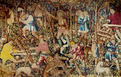 収穫と木こりのシーン。フランドル派のタペストリー。トゥルネー。15世紀パリ、装飾美術 作： Flemish School