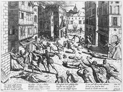 アントルフでのスペインの激怒のシーン、1576 作： Flemish School
