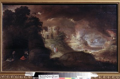 ソドムとゴモラ（ソドムとゴモラ）。 匿名の絵。 キャンバスに油彩 作： Flemish School