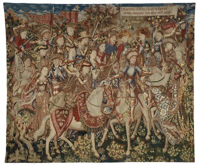 ヘラクレスとオリンポス山の仲間たちが描かれたタペストリー、トゥルネー製と思われる、1465-70年頃（ウール、絹） 作： Flemish School