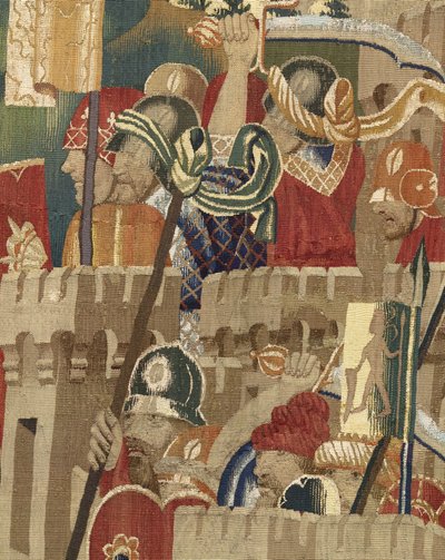 ポルトガル王アルフォンソ5世の征服を描いたタペストリー（Conquistas de Alfonso V de Portugal）、トゥルナイ。詳細(ウールとシルク) 作： Flemish School