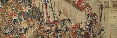 ポルトガル王アルフォンソ5世の征服を描いたタペストリー（Conquistas de Alfonso V de Portugal）、トゥルナイ。詳細(ウールとシルク) 作： Flemish School
