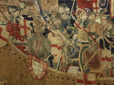 ポルトガル王アルフォンソ5世の征服を描いたタペストリー（Conquistas de Alfonso V de Portugal）、トゥルナイ。詳細(ウールとシルク) 作： Flemish School