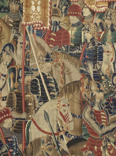 ポルトガル王アルフォンソ5世の征服を描いたタペストリー（Conquistas de Alfonso V de Portugal）、トゥルナイ。詳細(ウールとシルク) 作： Flemish School
