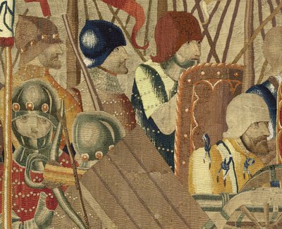 ポルトガル王アルフォンソ5世の征服を描いたタペストリー（Conquistas de Alfonso V de Portugal）、トゥルナイ。詳細(ウールとシルク) 作： Flemish School
