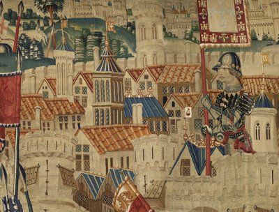 ポルトガル王アルフォンソ5世の征服を描いたタペストリー（Conquistas de Alfonso V de Portugal）、トゥルナイ。詳細(ウールとシルク) 作： Flemish School