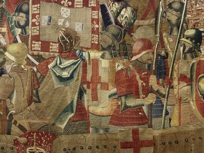 ポルトガル王アルフォンソ5世の征服を描いたタペストリー（Conquistas de Alfonso V de Portugal）、トゥルナイ。詳細(ウールとシルク) 作： Flemish School