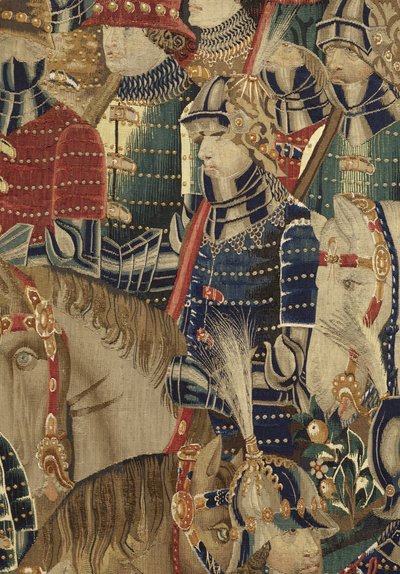 ポルトガル王アルフォンソ5世の征服を描いたタペストリー（Conquistas de Alfonso V de Portugal）、トゥルナイ。詳細(ウールとシルク) 作： Flemish School
