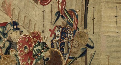 ポルトガル王アルフォンソ5世の征服を描いたタペストリー（Conquistas de Alfonso V de Portugal）、トゥルナイ。詳細(ウールとシルク) 作： Flemish School