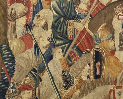 ポルトガル王アルフォンソ5世の征服を描いたタペストリー（Conquistas de Alfonso V de Portugal）、トゥルナイ。詳細(ウールとシルク) 作： Flemish School