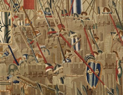 ポルトガル王アルフォンソ5世の征服を描いたタペストリー（Conquistas de Alfonso V de Portugal）、トゥルナイ。詳細(ウールとシルク) 作： Flemish School