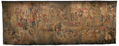 ポルトガル王アルフォンソ5世の征服を描いたタペストリー（Conquistas de Alfonso V de Portugal）、トゥルナイ。詳細(ウールとシルク) 作： Flemish School
