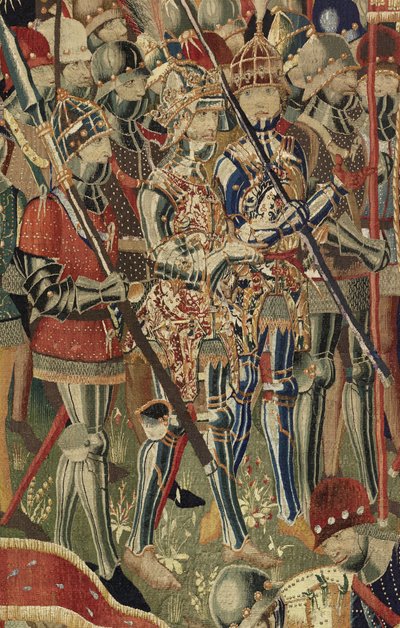ポルトガル王アルフォンソ5世の征服を描いたタペストリー（Conquistas de Alfonso V de Portugal）、トゥルナイ。詳細(ウールとシルク) 作： Flemish School