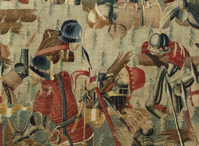ポルトガル王アルフォンソ5世の征服を描いたタペストリー（Conquistas de Alfonso V de Portugal）、トゥルナイ。詳細(ウールとシルク) 作： Flemish School