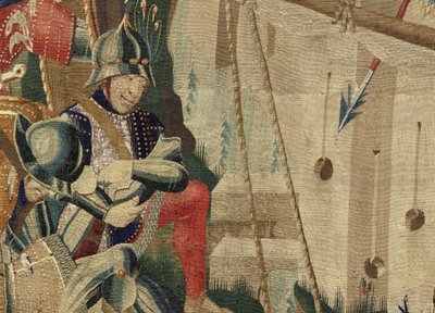 ポルトガル王アルフォンソ5世の征服を描いたタペストリー（Conquistas de Alfonso V de Portugal）、トゥルナイ。詳細(ウールとシルク) 作： Flemish School