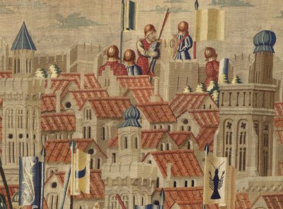ポルトガル王アルフォンソ5世の征服を描いたタペストリー（Conquistas de Alfonso V de Portugal）、トゥルナイ。詳細(ウールとシルク) 作： Flemish School