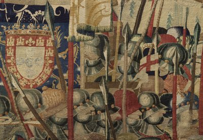 ポルトガル王アルフォンソ5世の征服を描いたタペストリー（Conquistas de Alfonso V de Portugal）、トゥルナイ。詳細(ウールとシルク) 作： Flemish School