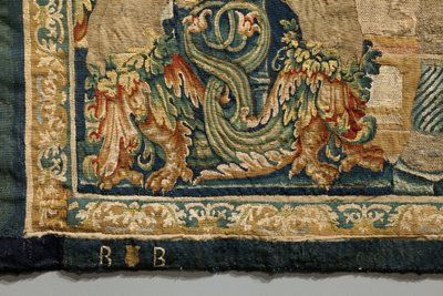 ポルトガル王アルフォンソ5世の征服を描いたタペストリー（Conquistas de Alfonso V de Portugal）、トゥルナイ。詳細(ウールとシルク) 作： Flemish School