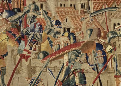 ポルトガル王アルフォンソ5世の征服を描いたタペストリー（Conquistas de Alfonso V de Portugal）、トゥルナイ。詳細(ウールとシルク) 作： Flemish School