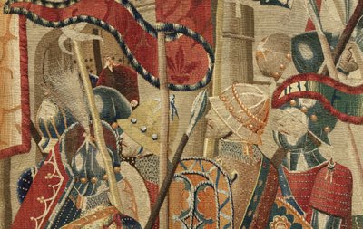 ポルトガル王アルフォンソ5世の征服を描いたタペストリー（Conquistas de Alfonso V de Portugal）、トゥルナイ。詳細(ウールとシルク) 作： Flemish School
