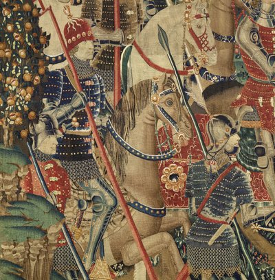 ポルトガル王アルフォンソ5世の征服を描いたタペストリー（Conquistas de Alfonso V de Portugal）、トゥルナイ。詳細(ウールとシルク) 作： Flemish School