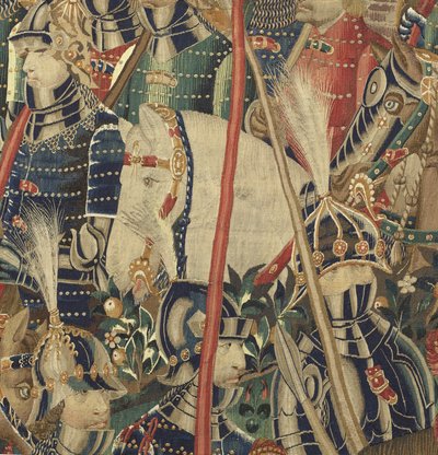 ポルトガル王アルフォンソ5世の征服を描いたタペストリー（Conquistas de Alfonso V de Portugal）、トゥルナイ。詳細(ウールとシルク) 作： Flemish School