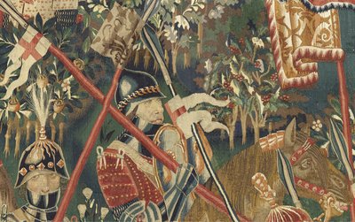 ポルトガル王アルフォンソ5世の征服を描いたタペストリー（Conquistas de Alfonso V de Portugal）、トゥルナイ。詳細(ウールとシルク) 作： Flemish School